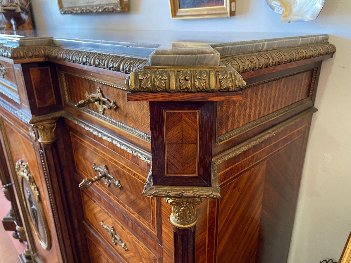 Important Buffet Furniture Support Marquetry Style Louis XVI Napoleon III By Fourdinois-photo-3