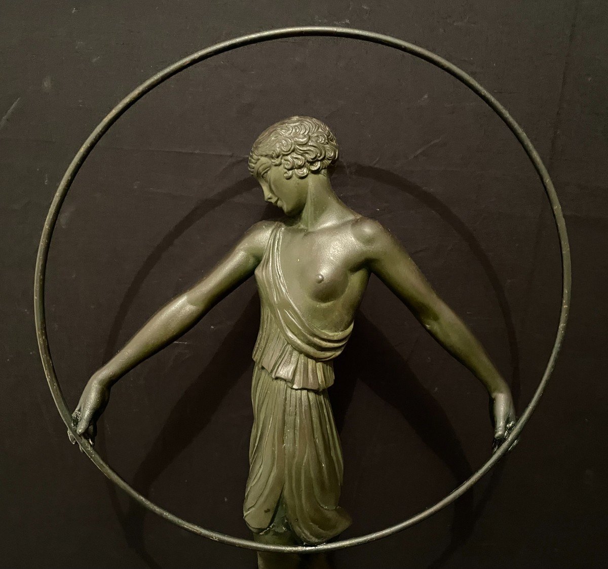 Statue Art Déco Danseuse Au Cerceau Par Le Faguays 46 cm-photo-2