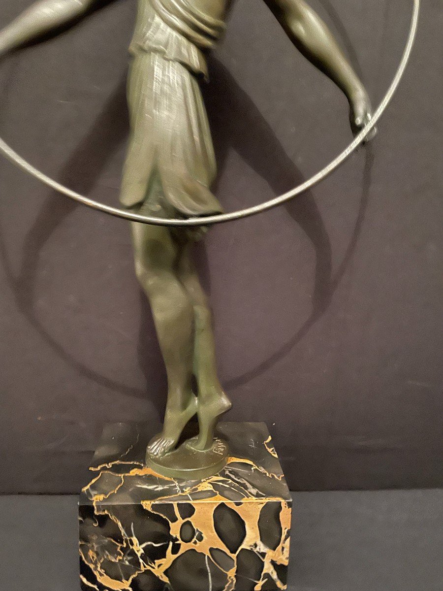 Statue Art Déco Danseuse Au Cerceau Par Le Faguays 46 cm-photo-4