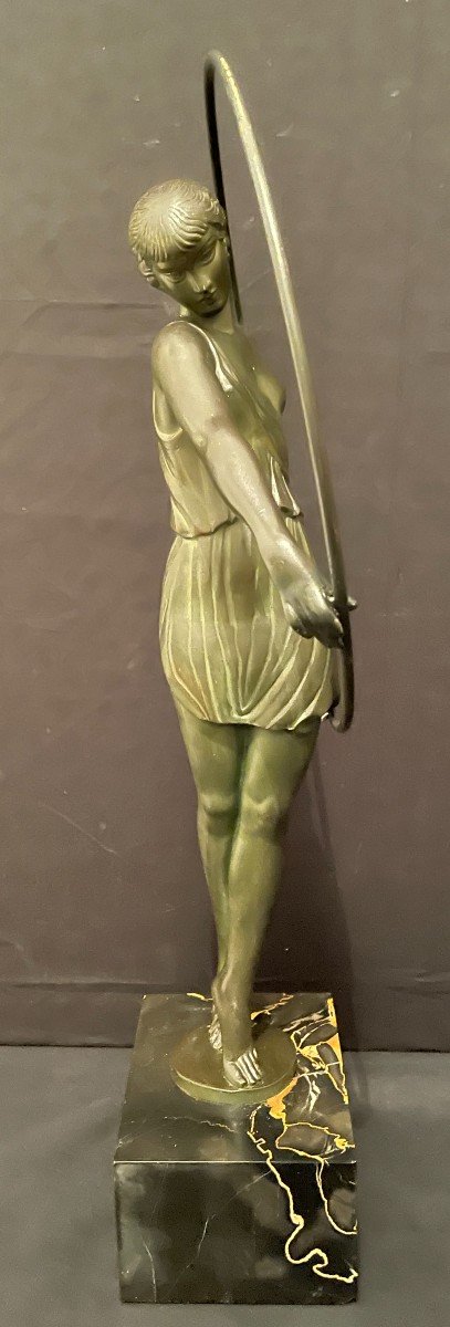 Statue Art Déco Danseuse Au Cerceau Par Le Faguays 46 cm-photo-5