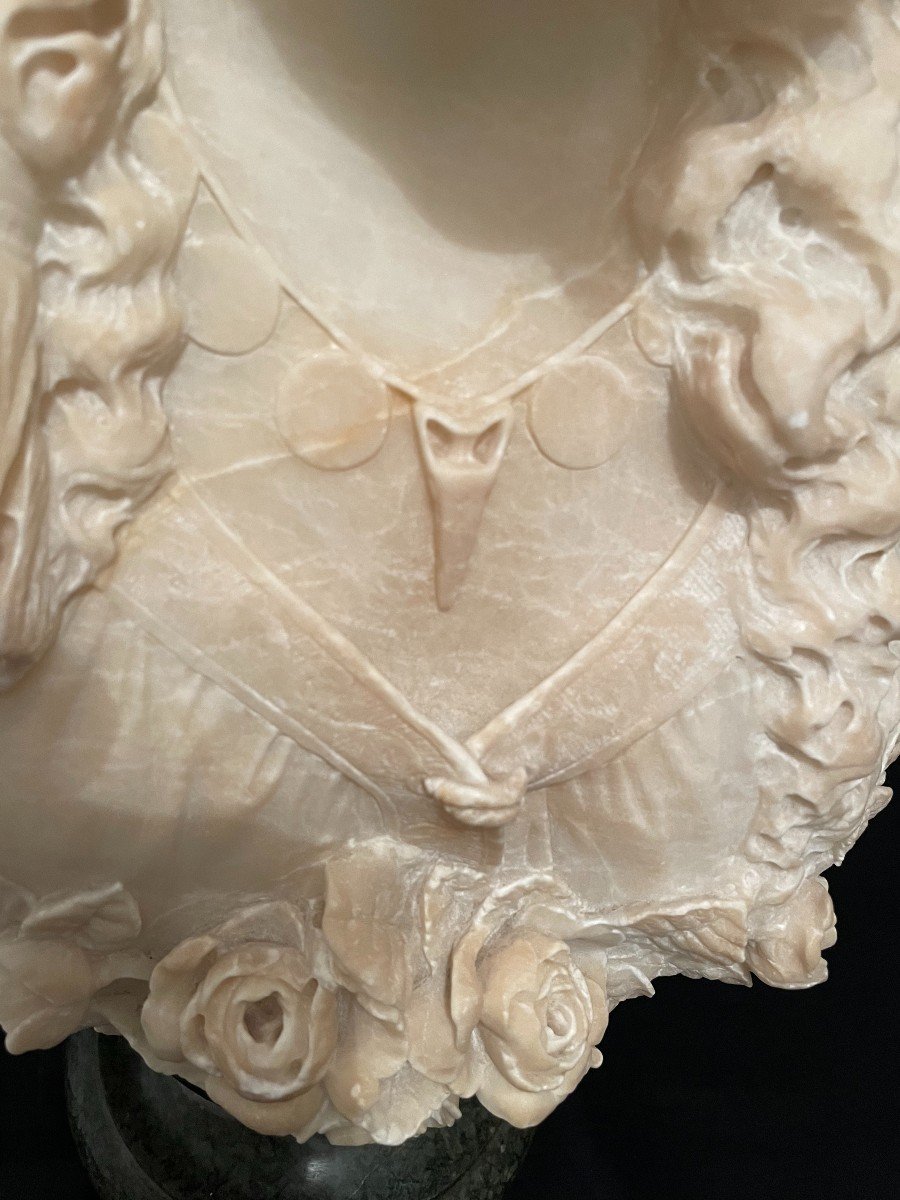 La Rose De Sharon Buste Femme Albâtre Italie XIXème 60 Cm-photo-2