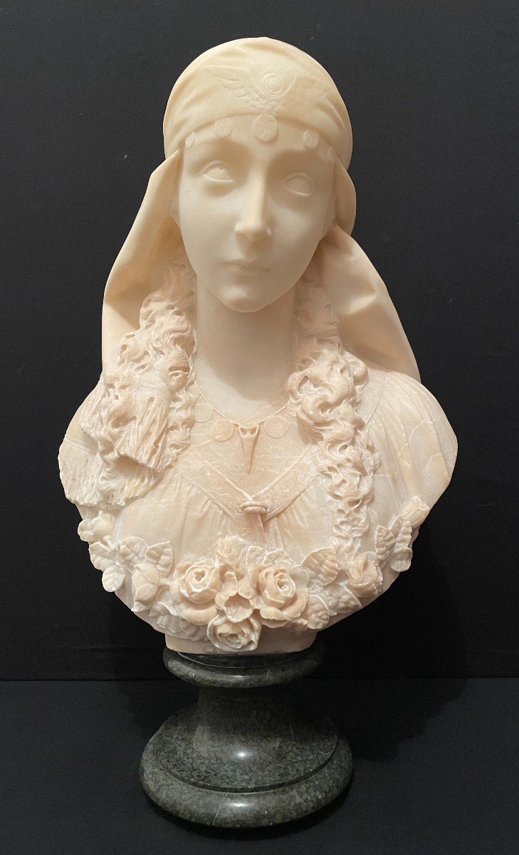 Sulamitide ou La Rose De Sharon Buste Femme Albâtre Italie XIXème 60 Cm