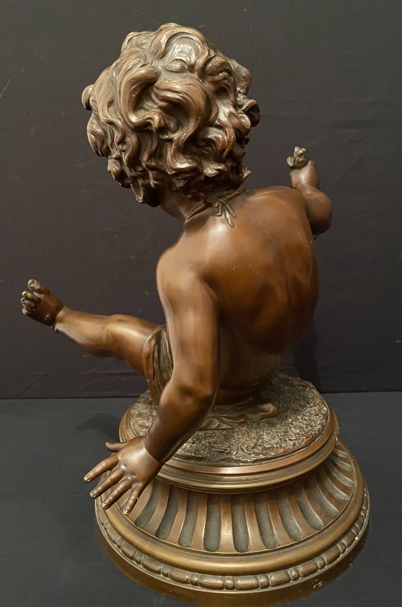 Bronze Turning Child With The Frog By Hiolle Nineteenth Century-photo-3