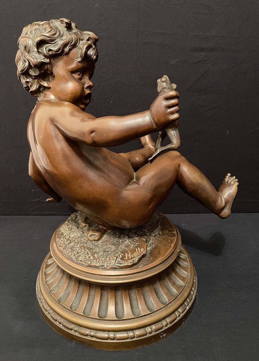 Bronze Turning Child With The Frog By Hiolle Nineteenth Century-photo-4