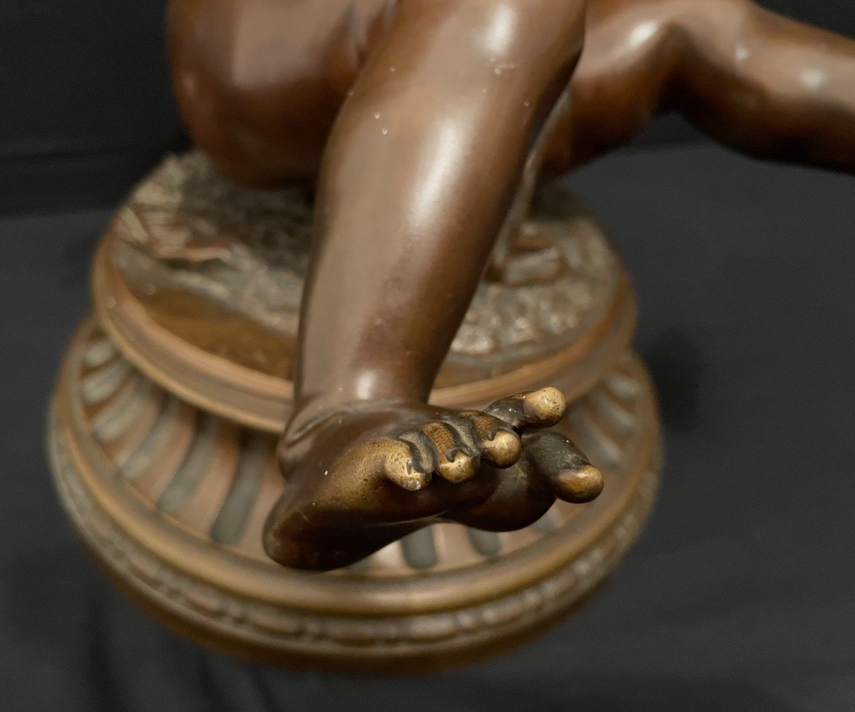 Bronze Turning Child With The Frog By Hiolle Nineteenth Century-photo-3