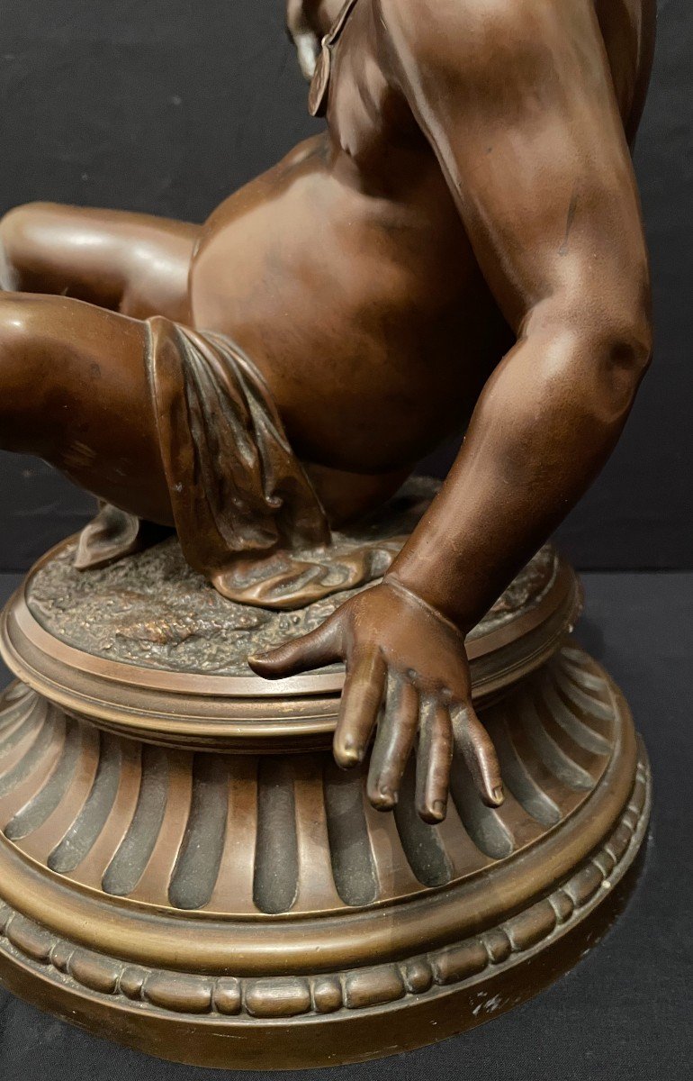 Bronze Turning Child With The Frog By Hiolle Nineteenth Century-photo-4