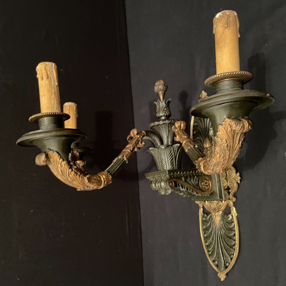 Important Wall Lamp With Three Bronze Lights Nineteenth Century Restoration Period-photo-3
