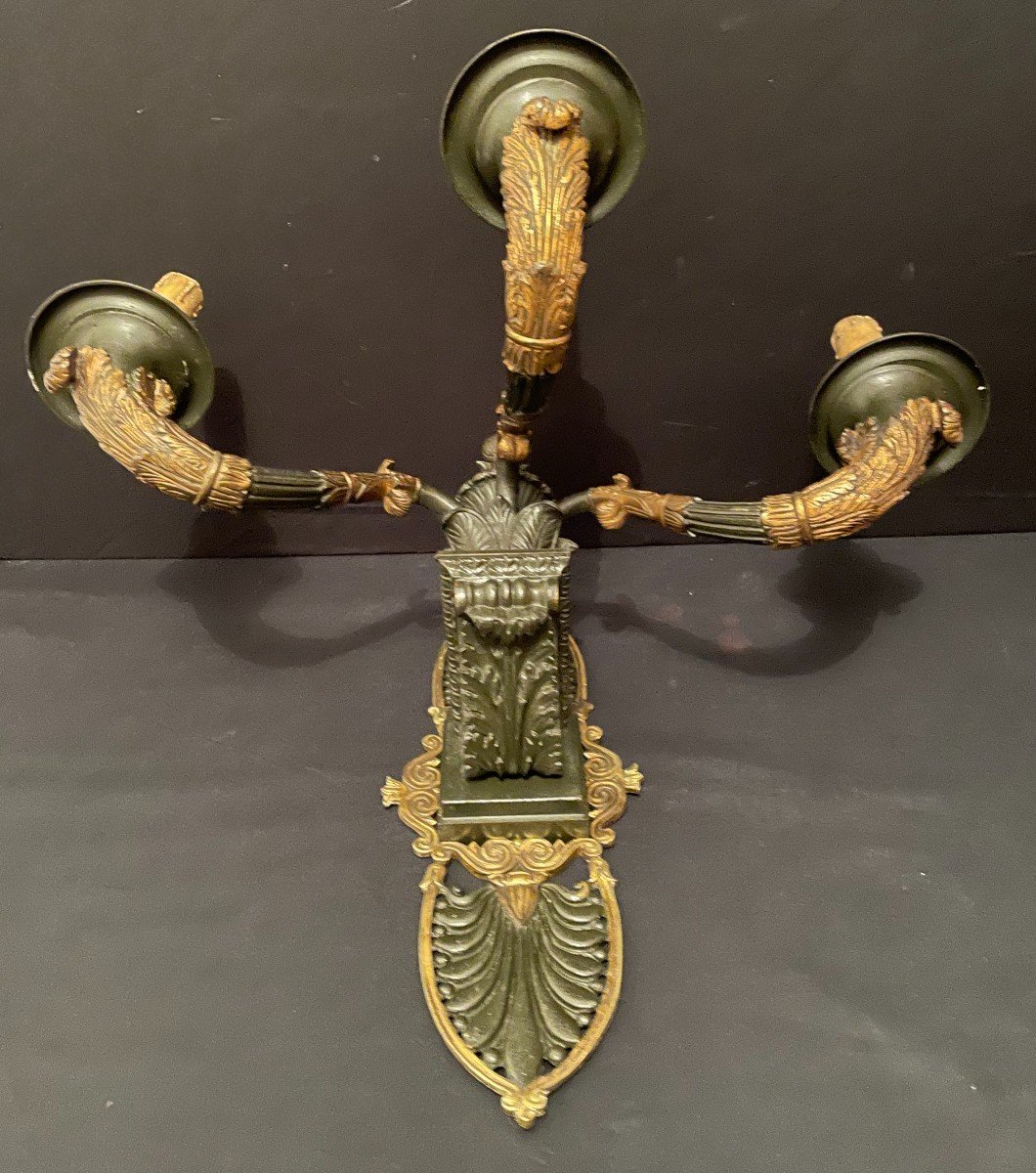 Important Wall Lamp With Three Bronze Lights Nineteenth Century Restoration Period-photo-4