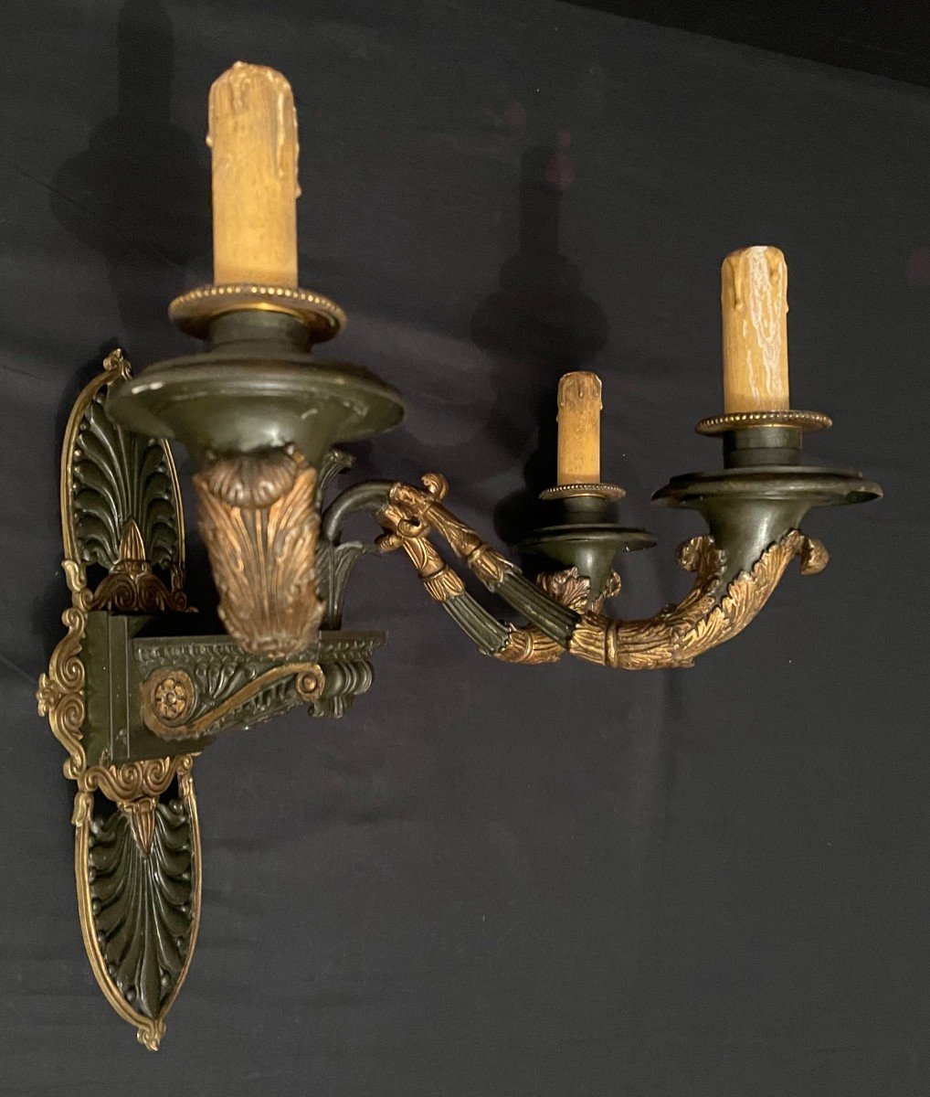 Important Wall Lamp With Three Bronze Lights Nineteenth Century Restoration Period-photo-2
