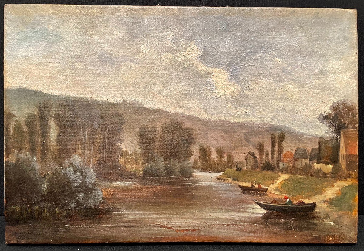 Painting  Boats By The River 1870-photo-2