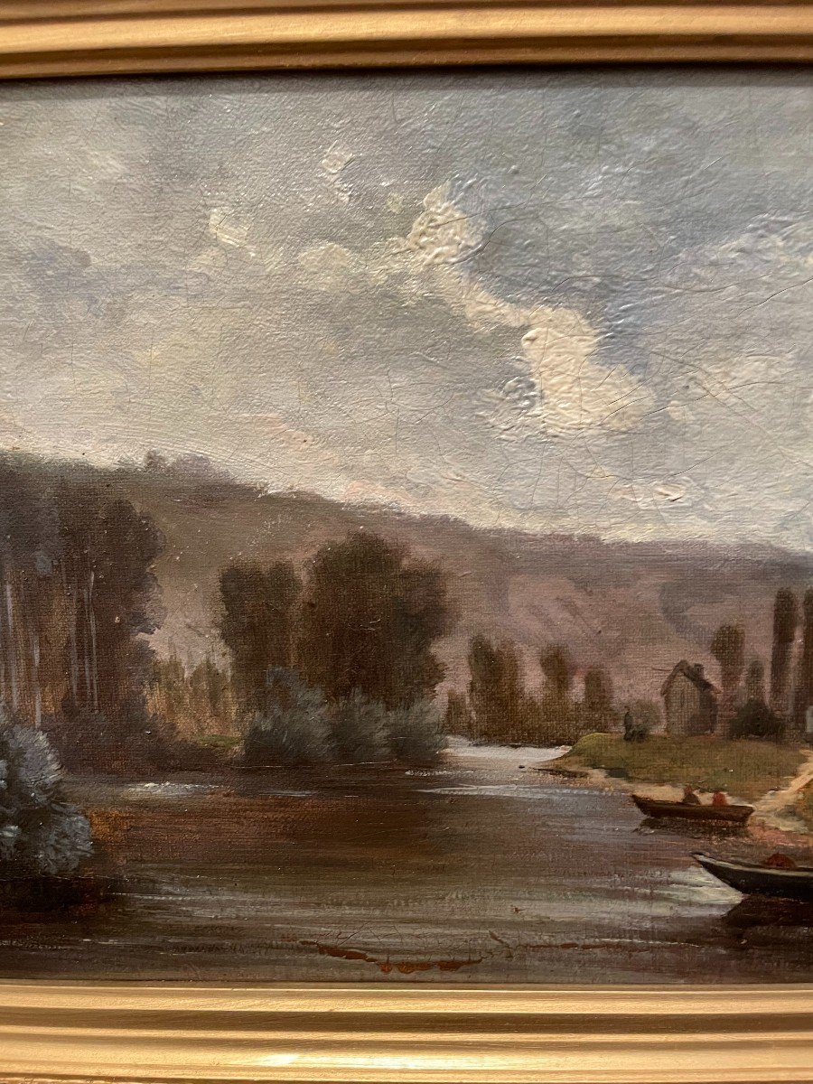 Painting  Boats By The River 1870-photo-4