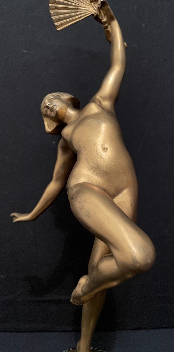 Bronze Art Deco Naked Dancer With A Fan By Morante 1925-photo-2