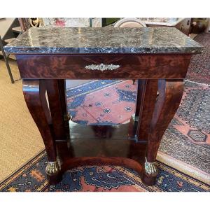 Petite Console Époque Empire Fond Miroir Pieds Griffes Bronze Doré Début XIXème