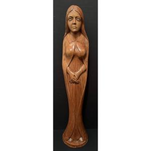 Religious Statue In Carved Wood By Raymond Boterf 1979