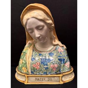 Buste Céramique De Marie Mater Dei Par Angelo Minghetti Bologne XIXème