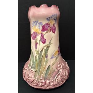 Important Art Nouveau Ceramic Vase With Irises By Franz A Mehlem Royal Bonn Germany Around 1900