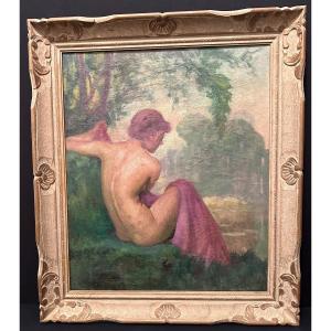 Symbolist Painting Bather In Mauve Sheet By  émile Quentin Brin