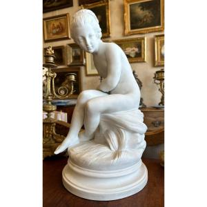 Large Biscuit Porcelain Psyche Hiding Cupid's Bow After Falconet Nineteenth Century