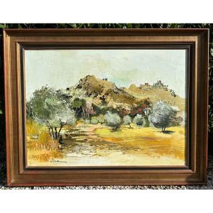 Michel Jouenne Large Provence  Painting The Olive Grove  100 X 73 Cm