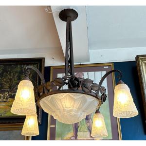 Art Deco Wrought Iron Chandelier Circa 1925