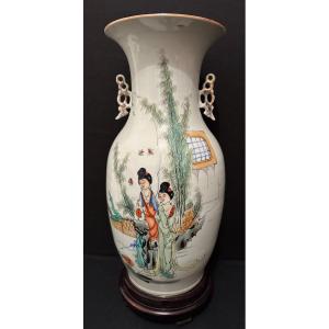 China Porcelain Vase Young Women In A Garden Late 19th Century