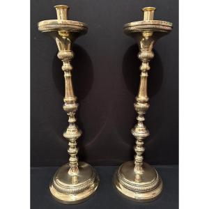 Pair Of Spades Tall Candlesticks Bronze Louis XIV Style Late 18th Century