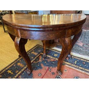 Half Moon Mahogany Game Table Claw Feet Empire Period