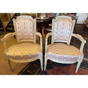 Pair Of Louis XVI Cabriolet Armchairs Stamped Fc Menant 18th Century