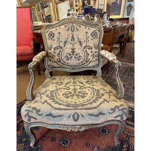 Large Fauteuil  Louis XV Dossier à La Reine Époque  XVIIIème Siècle.