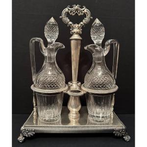  Metal Oil Cruet Gandais Goldsmith Crystal Bottles Saint Louis Trianon Louis Philippe Period 1840