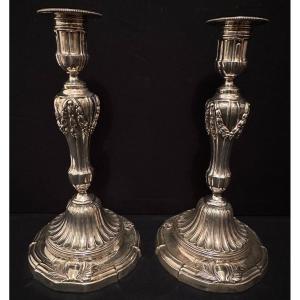 Pair Of Candlesticks Sterling Silver Goldsmith Charles Harleux 1891 Paris