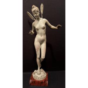 Bronze Art Nouveau Femme  Libellule Ou Nymphe Aux Nénuphars Par Jean Garnier 