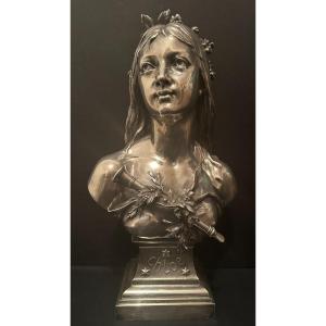 Art Nouveau Bust Woman Chloé Silver Bronze By Henry Dumaige 19th Century