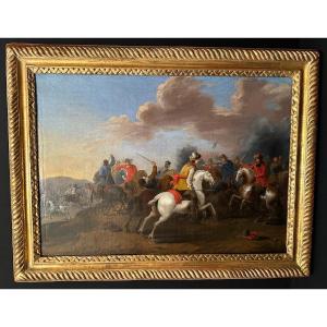 Painting Battle Scene Combat Of Horsemen Period 17th Parrocel Follower