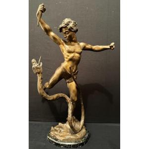 Bronze Man Fighting Against A Snake By Charles Lemoyne 19th Century