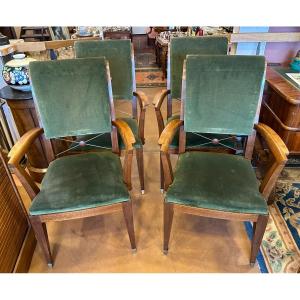 Four Large Mahogany Bridge Armchairs By Pierre Lardin Circa 1940