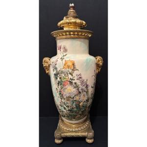 Très Important Vase Lampe Keller Et Guérin Lunéville 80 cm Monté Bronze Doré 1880