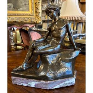 Bronze Jeune Homme Nu Lisant Par Gustave Dussart 