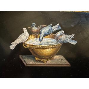 Micro Mosaic Paperweight The Doves Of Pliny Rome Circa 1850
