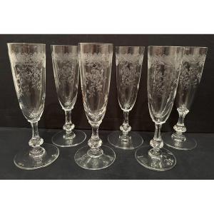 6 Saint Louis Crystal Champagne Flutes Cléo Model