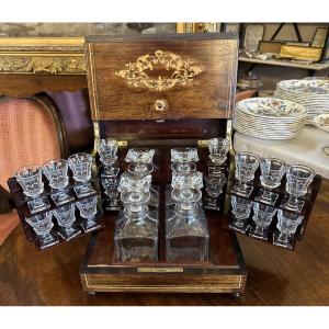 Charles X Period Liqueur Cellar, Rosewood And Lemon Wood Marquetry, Crystal Interior 