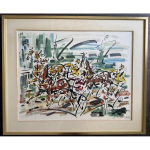 Gen Paul grande lithographie couleur les sulkys épreuve d'artiste 1974