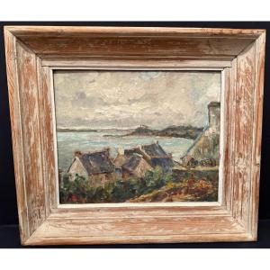 Tableau maisons sur la côte en Bretagne par Robert Leparmentier