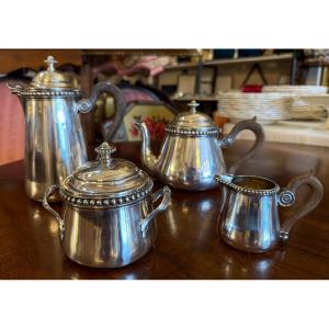 Service à thé et à café argent massif modèle perle orfèvre Hénin & Cie fin XIXème