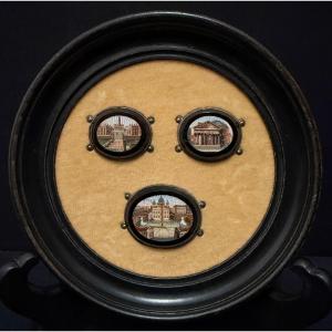 Trois micro mosaïques monuments de Rome souvenir du Grand Tour XIXème