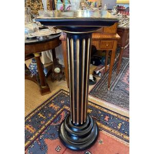 Blackened Wood Pedestal Column With Gilded Fluting, Napoleon III Period, 19th Century