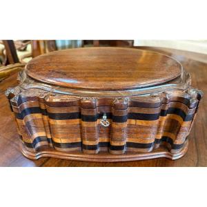 Grand coffret boîte Art Nouveau en bois exotiques XIXème vers 1890