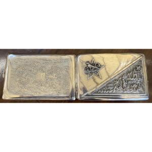 Indochina Solid Silver Cigarette Case With Tiger And Dragon Decoration