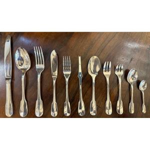 Christofle 142-piece Silver-plated Flatware Set, Cluny Pattern, Very Good Condition