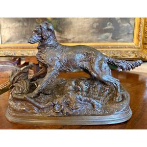 P J Mêne sculpture bronze épagneul chien de chasse fin XIXème